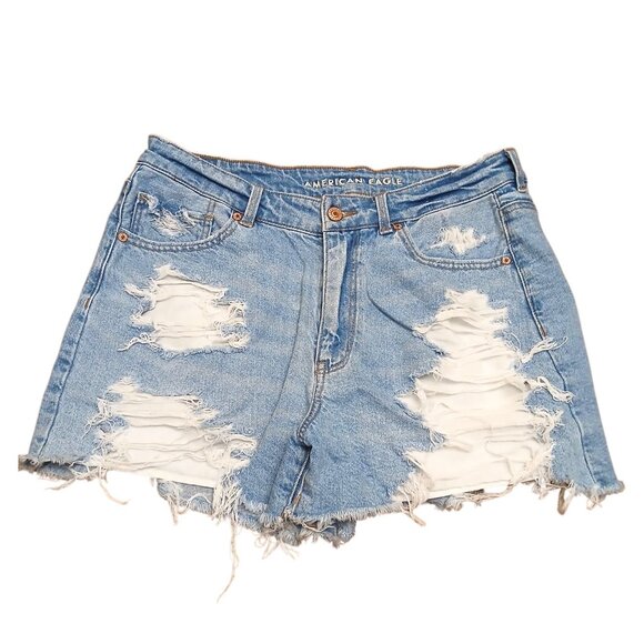 American Eagle Womens Sz 14 Strigid Cutoff Jean Shorts Distressed Frayed Hi Rise - Picture 1 of 5
